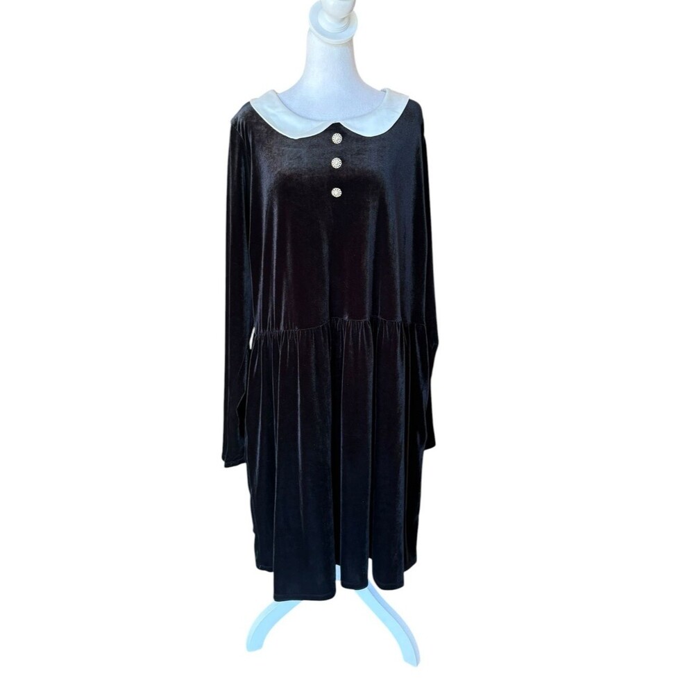 ModCloth Velvet Dress Wednesday Adams Black Skull Punk Grunge Womens 3X 4X